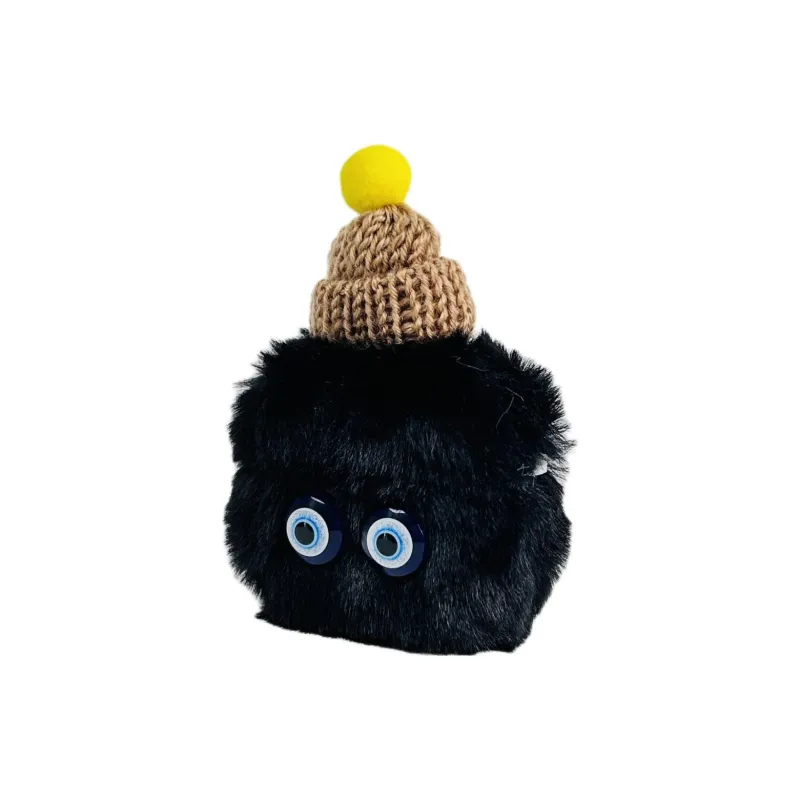 Wei Xin Apple AirPods 4/2/3/4th Generation/AirPods Pro/Pro 2 Plush Black Coal Ball Hats & Caps Headphone Cases-3