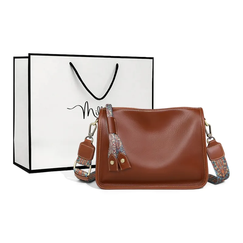 MILLIE'S Cow Leather Shoulder Bag Crossbody Bag Boston Bag Regular Women's Dark Coffee/Caramel-5