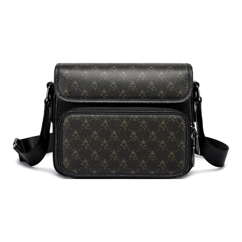 FAIRWHALE PVC With Cow Leather Shoulder Bag, Messenger Bag, Crossbody Bag Regular Men's Black Coffee-0