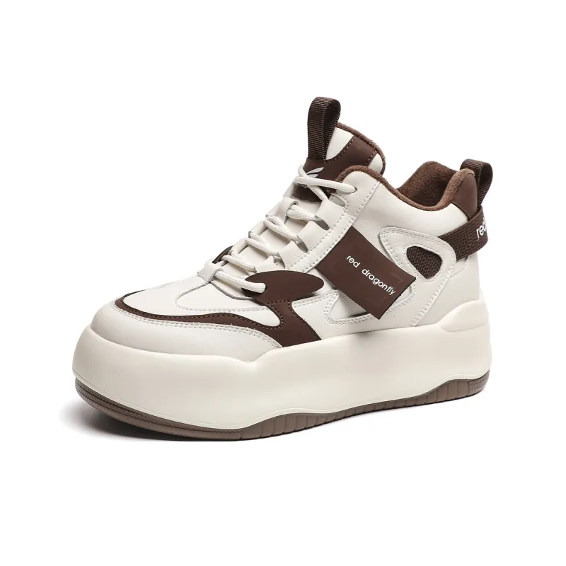 RED DRAGONFLY Platform Shoes Warm Height Increasing Mid-Top Casual Shoes Women's White Black White Brown-8