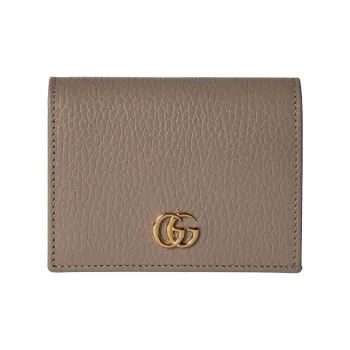 GUCCI GG Marmont Leather Card Holder Small Size Women's Taupe
