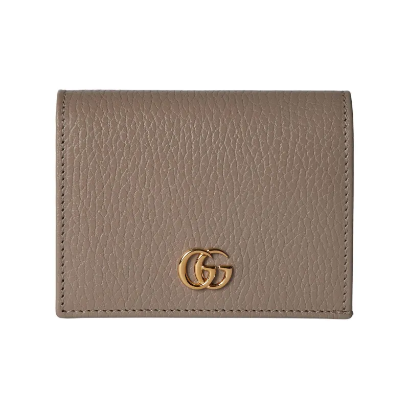 GUCCI GG Marmont Leather Card Holder Trumpets Women's Taupe-0