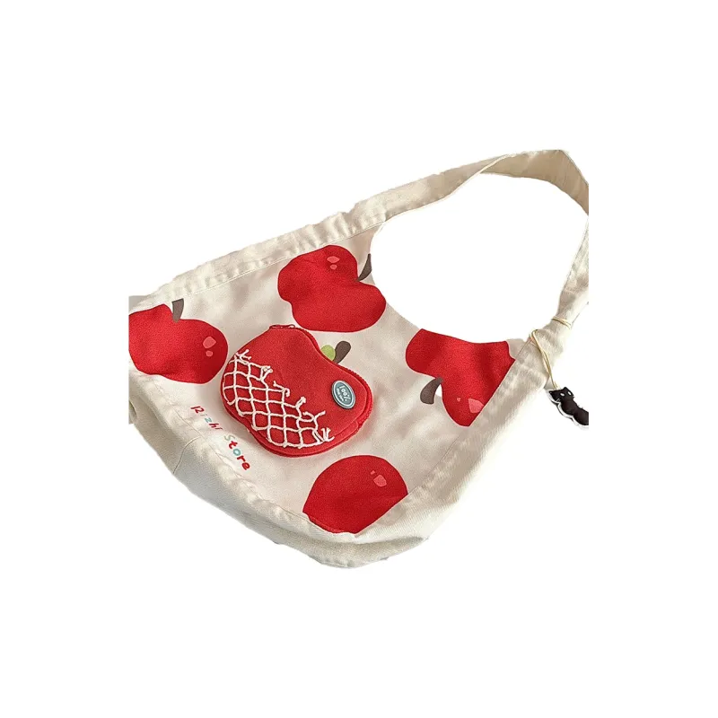 RIZHI STORE Shoulder Bags Red Apple Canvas Bag-2