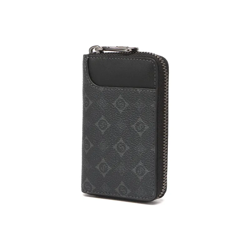 SEPTWOLVES Artificial Leather Cow Leather Patchwork Key Pouch Unisex Black-1