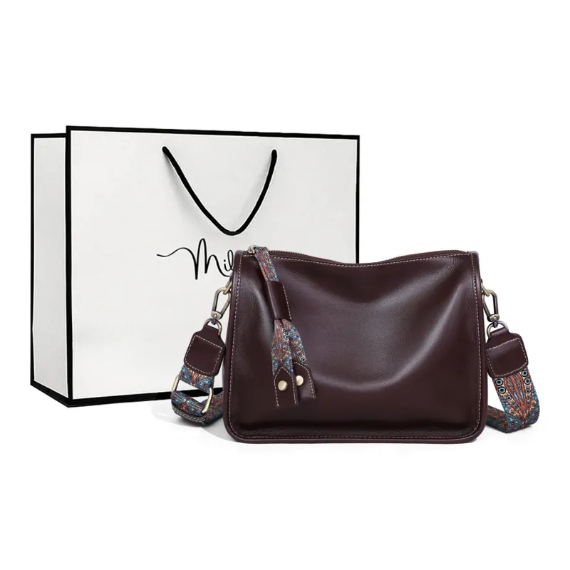 MILLIE'S Cow Leather Shoulder Bag Crossbody Bag Boston Bag Regular Women's Dark Coffee/Caramel-0
