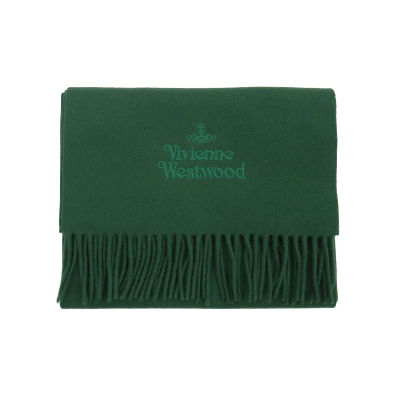 Vivienne Westwood Logo Embroidered Fringed Scarf-1