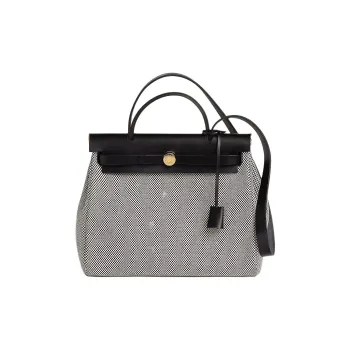 HERMES Herbag Zip Criss Viking Canvas With Hunter Leather One Shoulder Handbags Women's Beige & Black