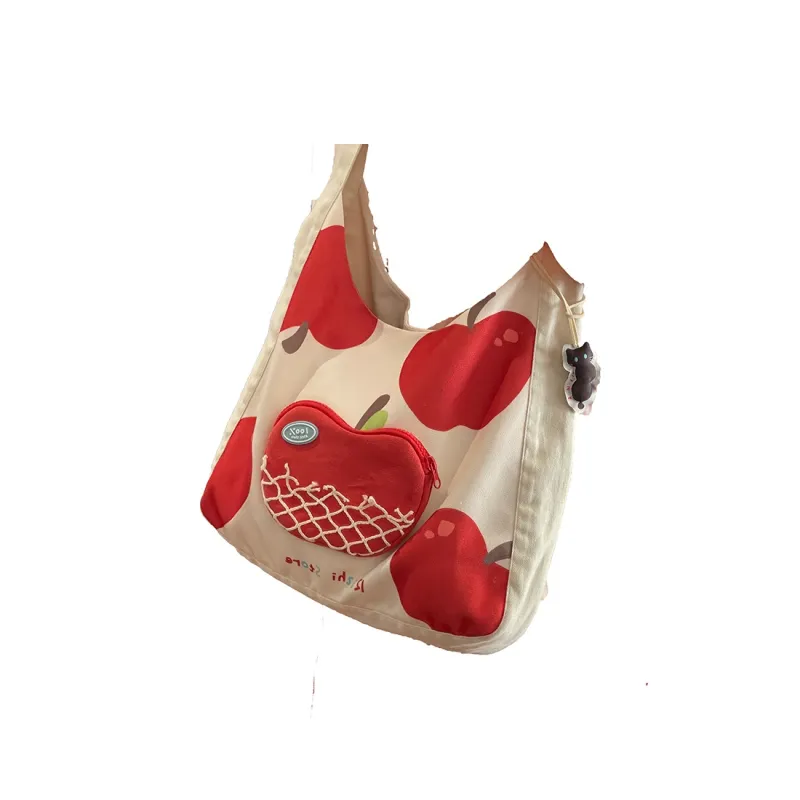 RIZHI STORE Shoulder Bags Red Apple Canvas Bag-3