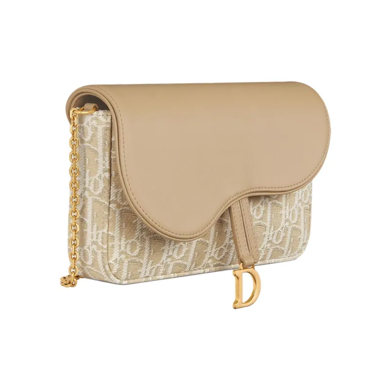 DIOR Cotton With Cow Leather Patchwork Shoulder Bag Medium Size Women's Natural-2