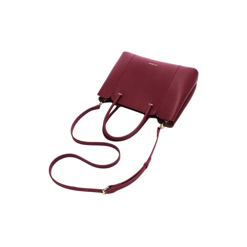 RED DRAGONFLY Split Cow Leather Kelly Bag, One Shoulder Handbag Medium Size Women's Burgundy/Black/Ecru-5