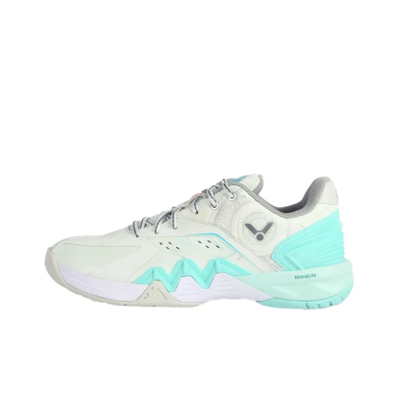 VICTOR Cushioning Wear Resistant Low Top Badminton Shoes Unisex Beige Blue-0
