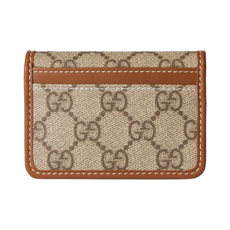 GUCCI GG Emblem Coated Canvas Card Holder Unisex Beige & Dark Brown-2