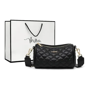 MILLIE'S Cow Leather Pillow Bag, Bucket Bag, Shoulder Bag, Crossbody Bag Women's Black