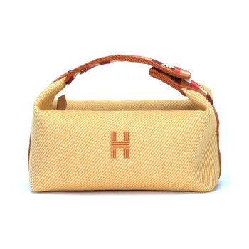 HERMES Bride a Brac Wool Storage Bags Toiletry Bags Small Size Unisex Light Yellow Umber