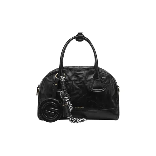 Tanita West Cow Leather Boston Bag One Shoulder Handbags Medium Size Women's Black