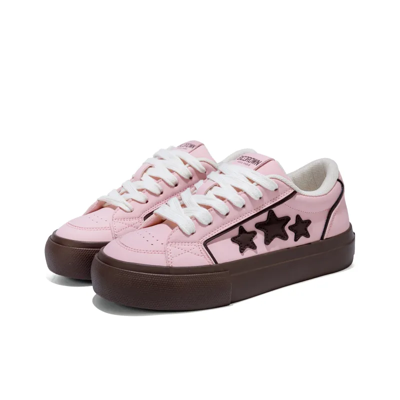 B10CROWN Anti Slip And Wear Resistant Lightweight Low Top Skateboard Shoes Women's Pink Brown-3