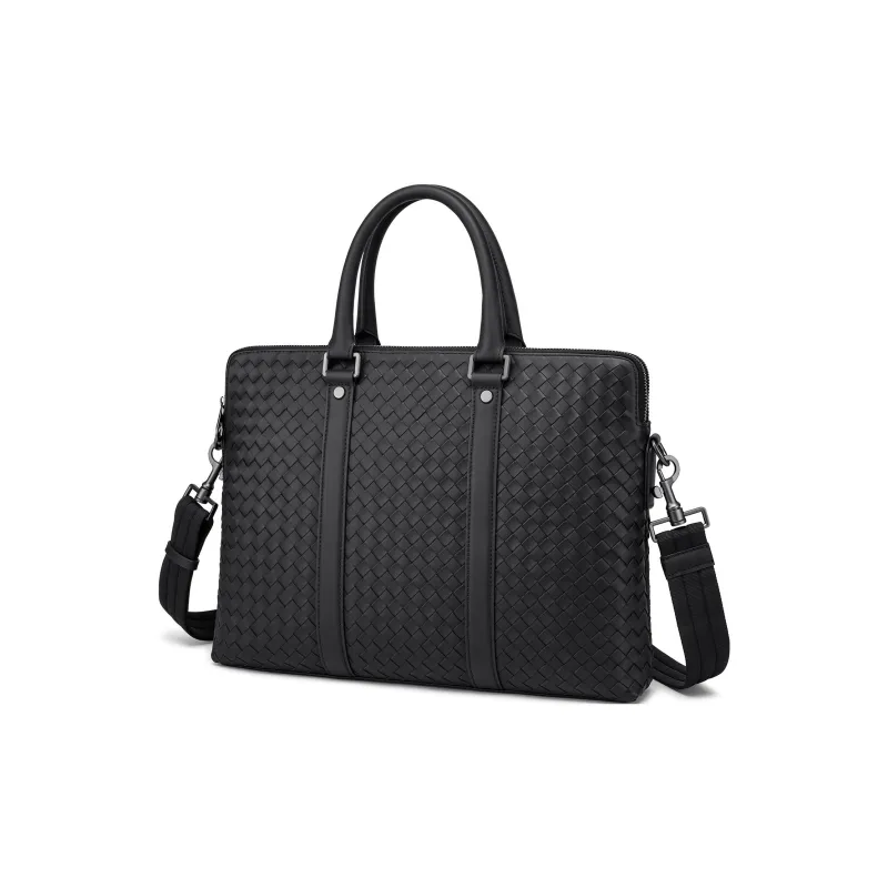 FAIRWHALE Cow Leather Briefcases Regular Unisex Black-1