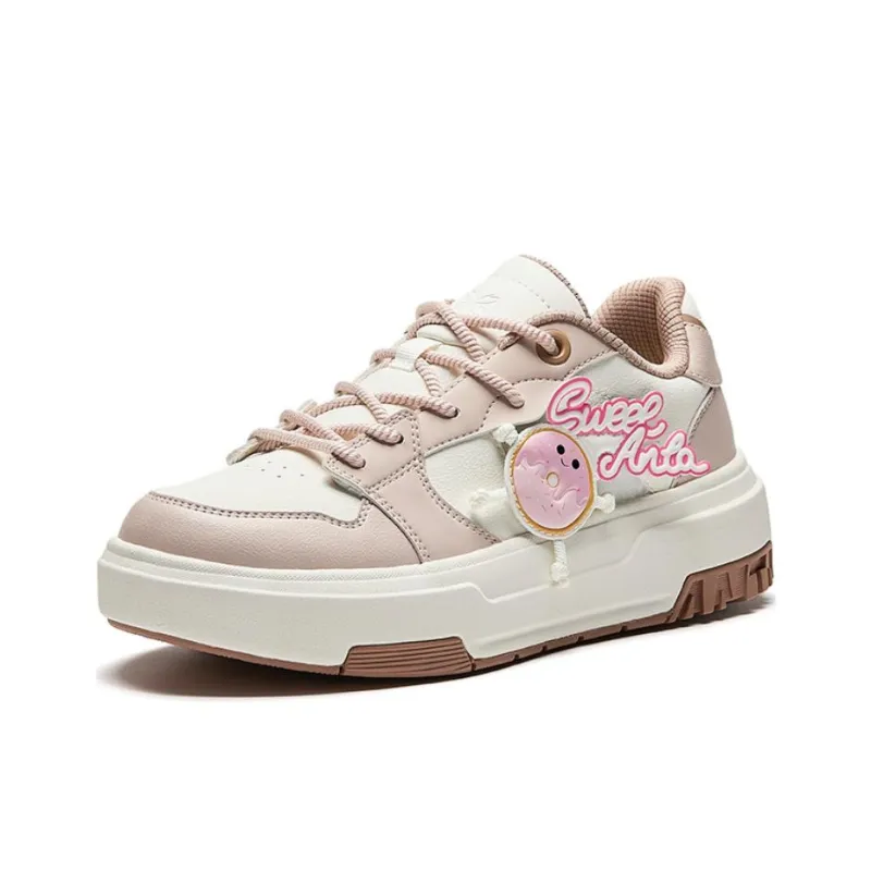 Anta Wear Resistant Slip Resistant Coverage Low Top Skateboard Shoes Women's White Pink-1