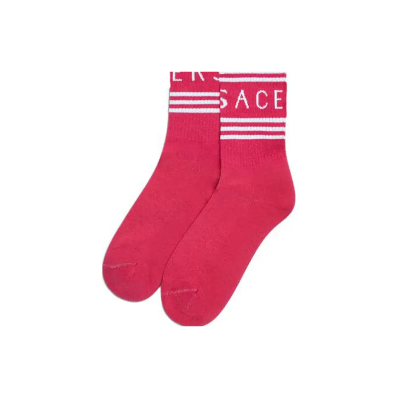 VERSACE Logo Stripped Socks 'Glossy Pink/White'-3