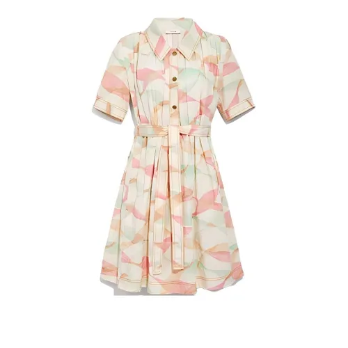 COACH SS21 Short Sleeved Dress Women's Peach Pink Green