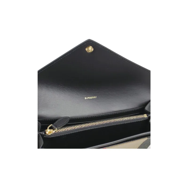 Burberry Canvas With Leather Wallet Women's Black Plaid-2