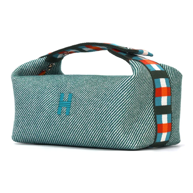 HERMES Bride a Brac Canvas Bag Toiletry Bag Trumpets Women's Dark Green-2