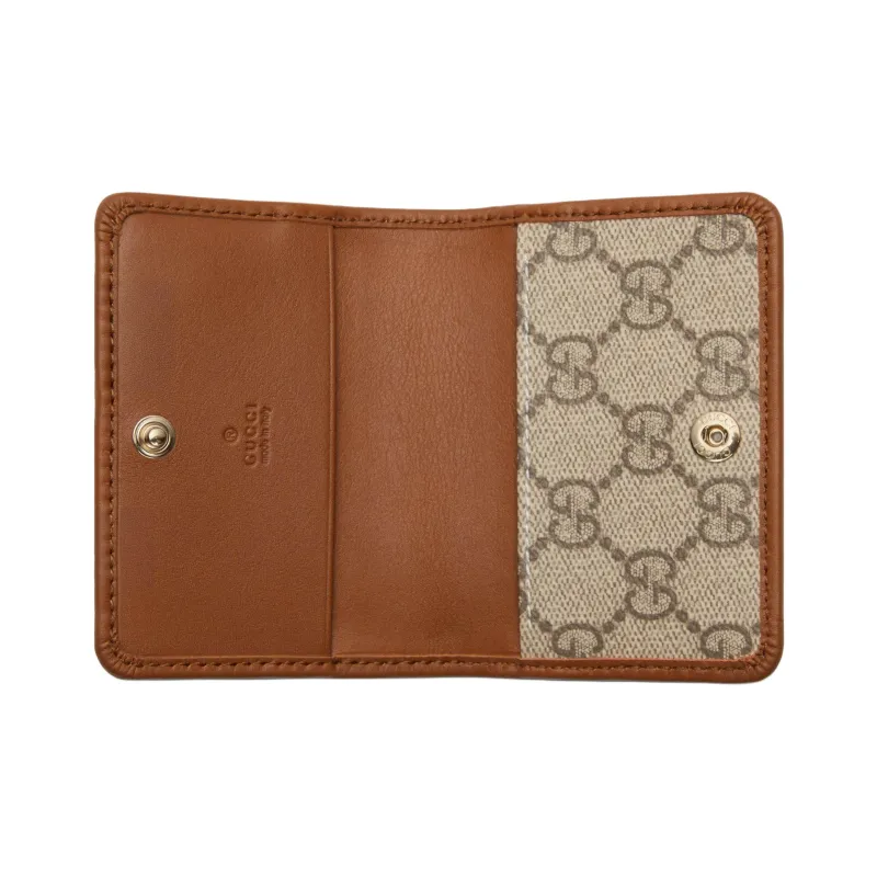 GUCCI GG Emblem Coated Canvas Card Holder Unisex Beige & Dark Brown-3
