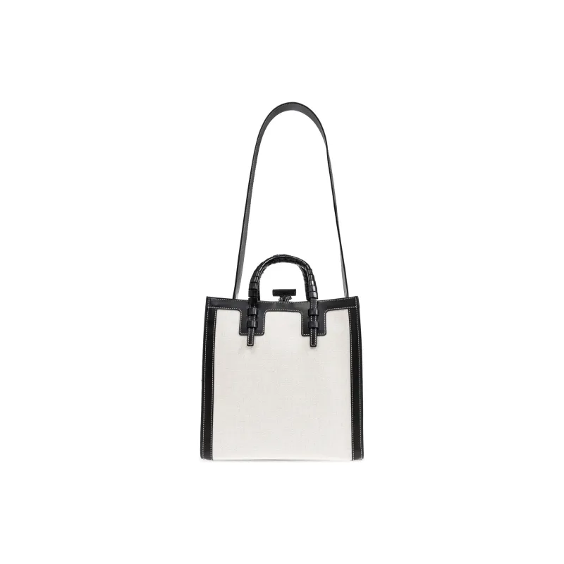 Casadei Fabric Tote Bag, Shopping Bag, Shoulder Bag, Crossbody Bag, Handbag Mini Women's White & Black-2