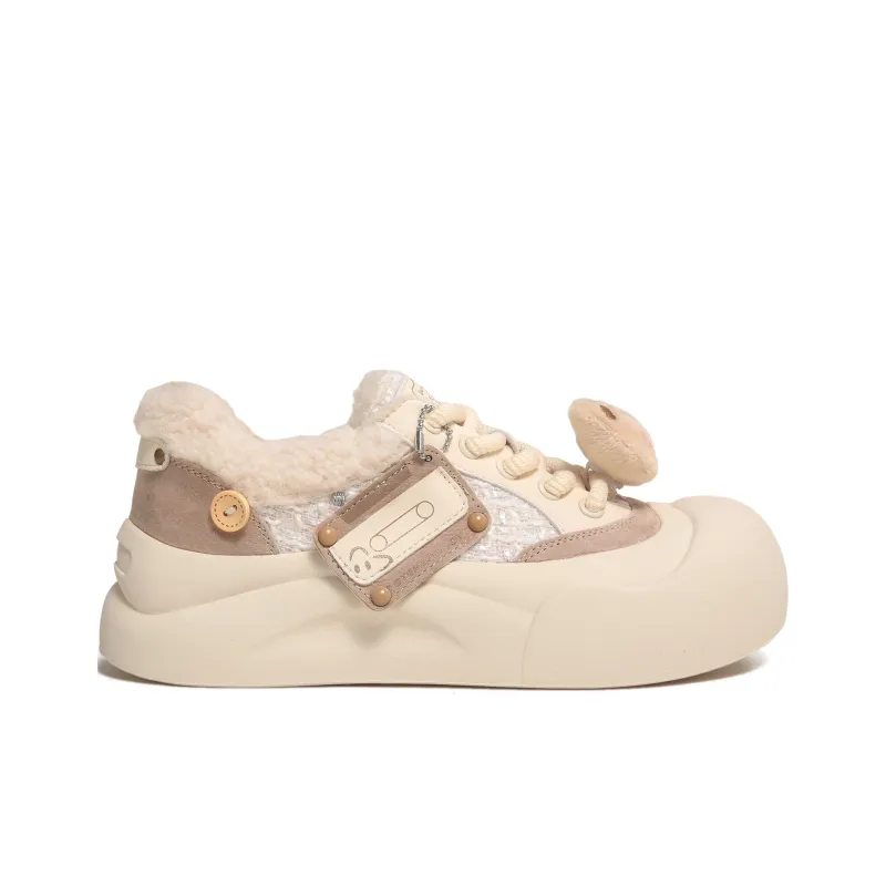 TTKJ Height Increasing Warmth Coverage Low Top Casual Shoes Women's Milk Tea Apricot-1