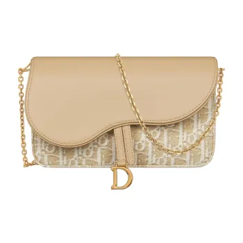 DIOR Cotton With Cow Leather Patchwork Shoulder Bag Medium Size Women's Natural
