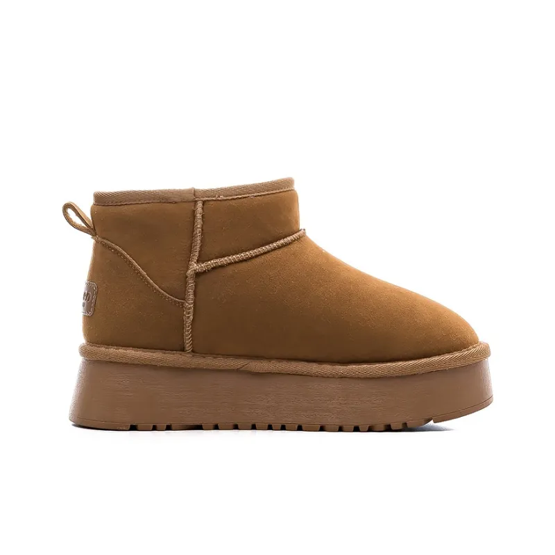 RENBEN Warm Wear Resistant Height Increasing Coverage Short Snow Boots Women's Camel-1