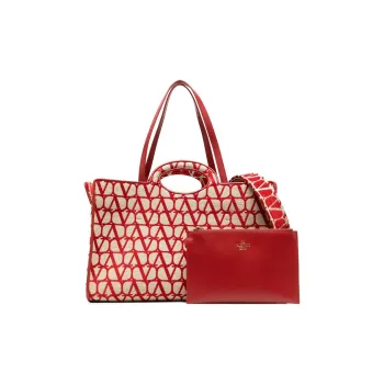 Valentino Calfskin Tote Bag Shopping Bag Handbag Women's Red & Beige