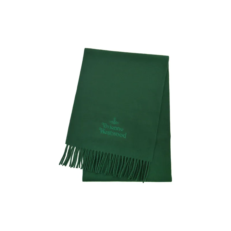 Vivienne Westwood Logo Embroidered Fringed Scarf-0