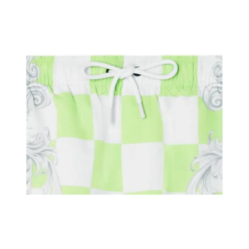 VERSACE Check Printed Drawstring Swim Shorts-1