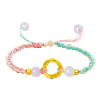 I Do Wish 5D Hard Gold Mobius Loop, Peaceful Buckle Solid Gold Fixed Price Woven Colored Rope Bracelet Unisex