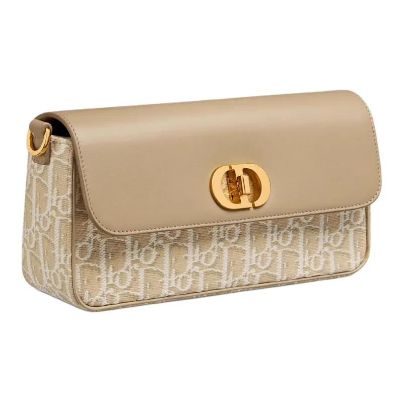 DIOR 30 Montaigne Cotton With Cow Leather Shoulder Bag Mini Women's Natural-3
