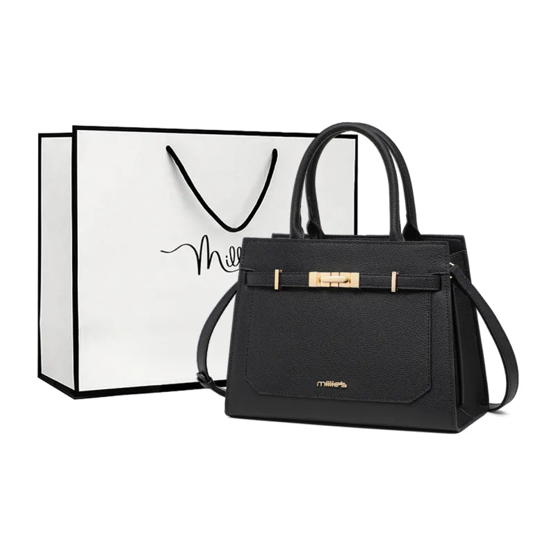 MILLIE'S Cow Leather, Synthetic Leather Handbag, Shoulder Bag, Crossbody Bag Tote Regular Women's Ecru/Black-4