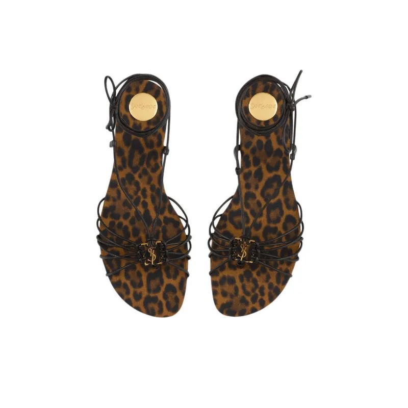 SAINT LAURENT CASSANDRE Babylone Strap Sandals Women's Leopard Print-3