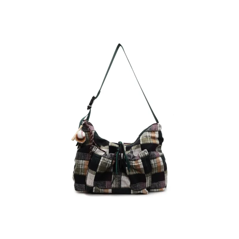 GOBLIN SHARKS 1759 Fabric Shoulder Bag Crossbody Bag Medium Size Unisex Yellow/Burgundy/Green-16