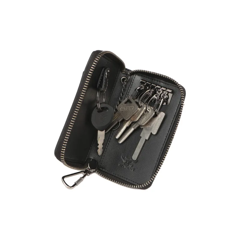 SEPTWOLVES Artificial Leather Cow Leather Patchwork Key Pouch Unisex Black-2