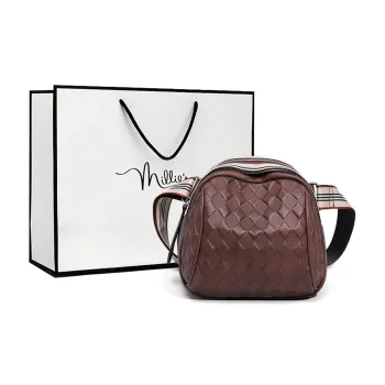 MILLIE'S Cow Leather With Synthetic Leather Small Round Bag Shoulder Bag Medium Size Women's Coffee