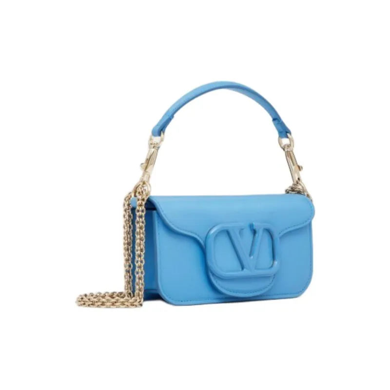Valentino Locò Calfskin Shoulder Bag Small Size Women's Blue-1