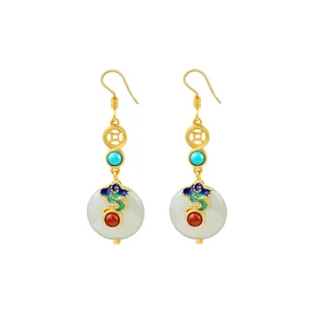 Xiaoyinjiang Hetian Jade Earrings Pale Greenish White Jade Women's