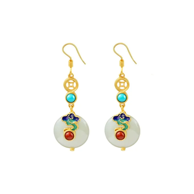 Xiaoyinjiang Hetian Jade Earrings Pale Greenish White Jade Women's-0