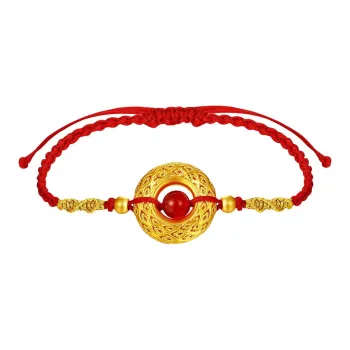 LAOMIAO Cut Out Filigree Ruyi Buckle Peace Pendant Red Braided Cord Solid Gold Priced In Gram Bracelets Women's