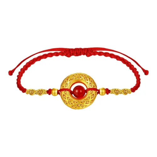 LAOMIAO Cut Out Filigree Ruyi Buckle Peace Pendant Red Braided Cord Solid Gold Priced In Gram Bracelets Women's