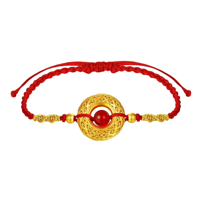 LAOMIAO Cut Out Filigree Ruyi Buckle Peace Pendant Red Braided Cord Solid Gold Priced In Gram Bracelets Women's-0