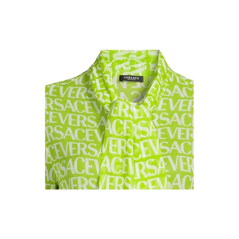 VERSACE Pussy bow Logo print Blouse-4