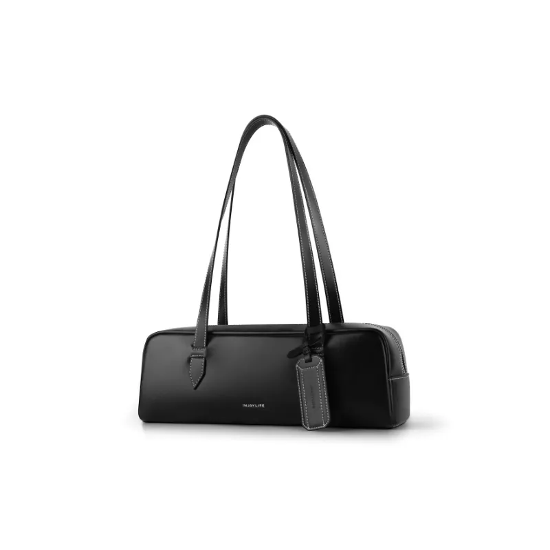 INJOYLIFE Top Grain Cow Leather Shoulder Bag Women's Black-1