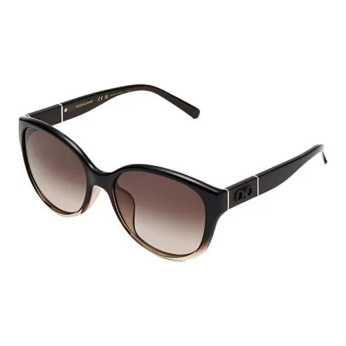FERRAGAMO Plate Frame Oval Sunglasses Unisex Black